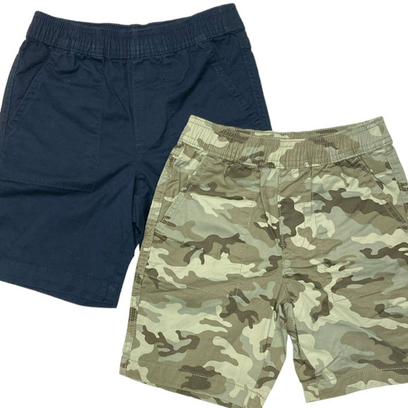 Boys 2-Pack Size SM 4/5 Woven Shorts, Camo Green & Blue w/ Elastic Waist - Picture 2 of 6